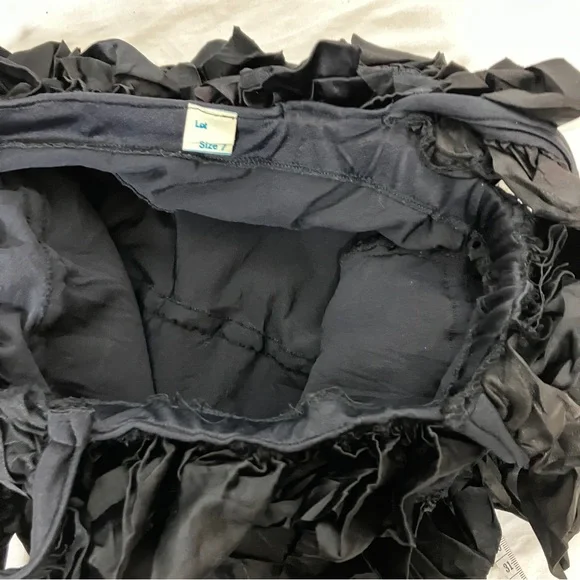 Vintage black ruffle bodycon bandage dress midi cocktail party frilly tiered - Picture 7 of 9